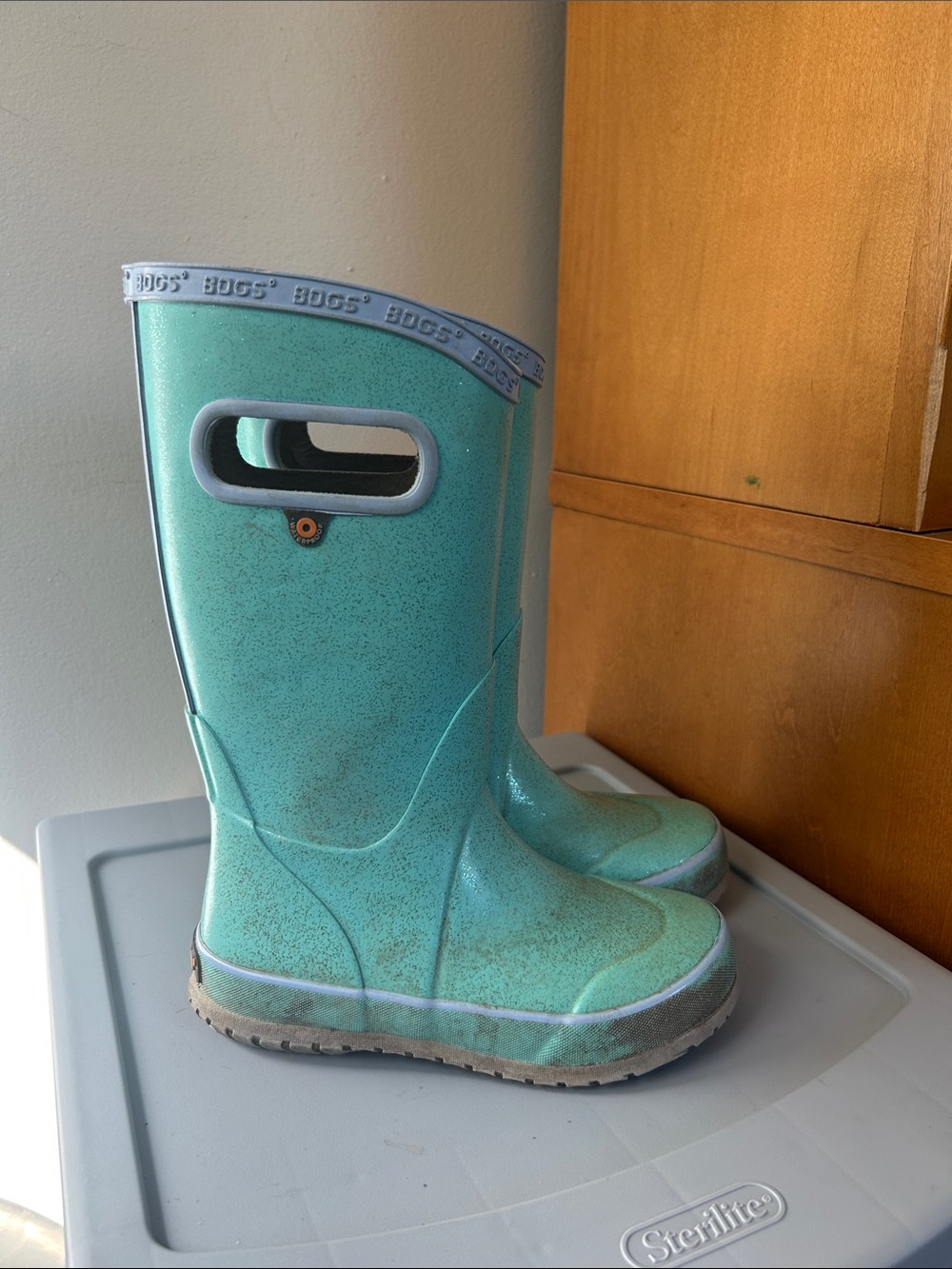 Bogs Kids Teal Glitter Pull-On Rain Boots